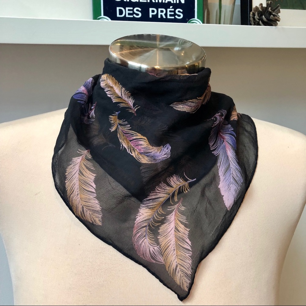 Ann Taylor black silk feather scarf, made in Japan